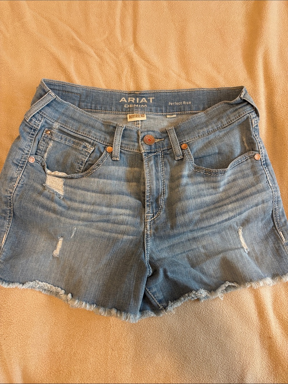 Ariat Light Blue Distressed Denim Boyfriend Shorts
